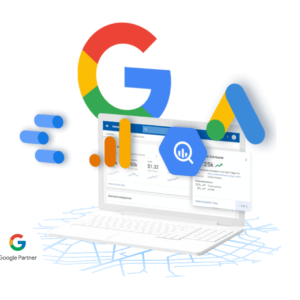 A Google Ads dashboard displaying campaign performance metrics like impressions, clicks, and conversions.